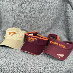Vintage Virginia Tech Hokies Hat Visor Cap Starter Snapback Hat Maroon Orange 3x